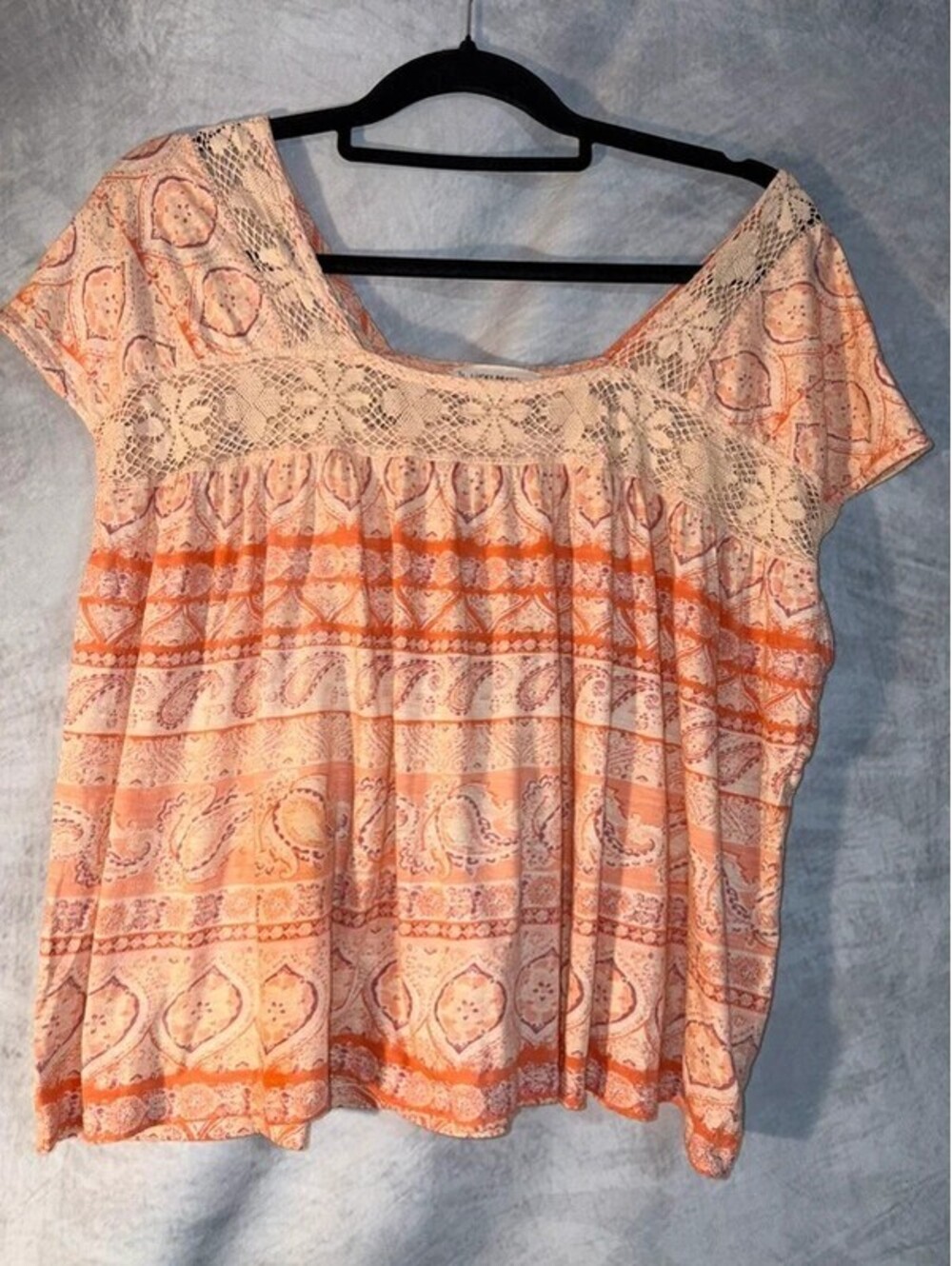 Lucky Brand Paisley Lace Yoke Peasant Top Women’s Medium